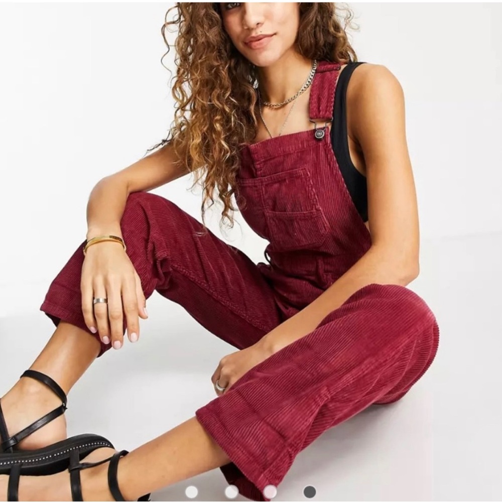 Never worn Free People deep red/burgundy corduroy overalls